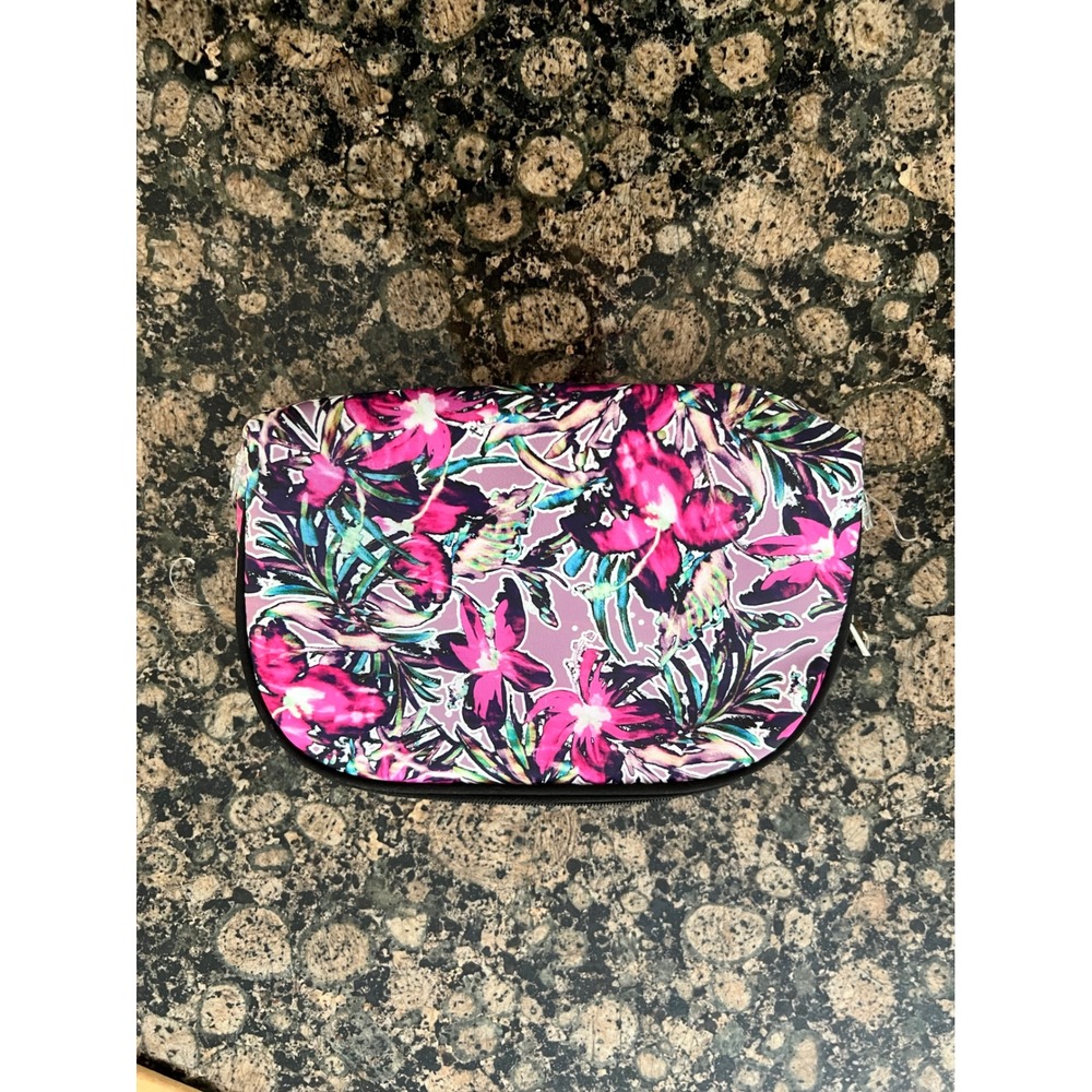 Floral Tropical Orchid Print Makeup Bag Pink Purple Cosmetic Travel Case